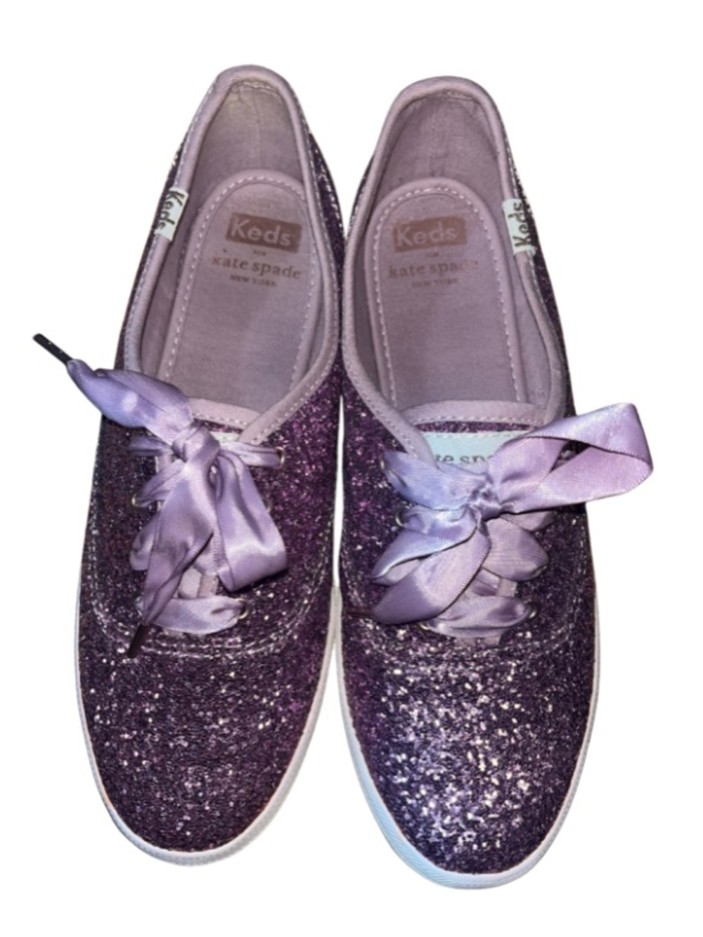 Keds x Kate Spade Lavender/Purple Glitter Satin Lace-Up Sneakers, Size 7.5
